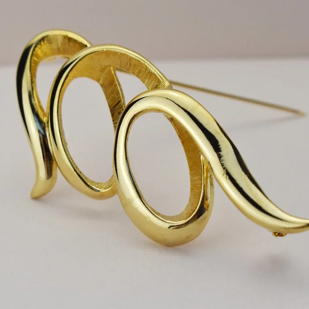 Huge abstract brooch gold, very large quirky lapel pin